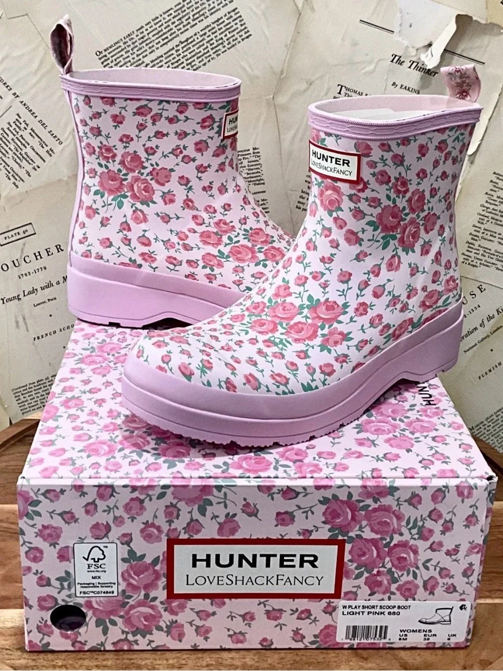 Free People Hunter LoveShackFancy Play Short Rain Boot Light Pink Roses